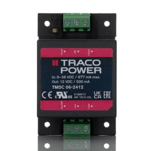 TRACOPOWER Měnič DC/DC TMDC 06, výstup: 12 V dc 3 kV dc, Vin 36V dc 500 mA, Vin 9V -40 °C 80 °C Montáž na rám