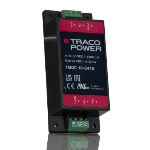TRACOPOWER Měnič DC/DC TMDC 10, výstup: 24 V dc 3 kV dc, Vin 36V dc 416 mA, Vin 9V -40 °C 80 °C Montáž na rám