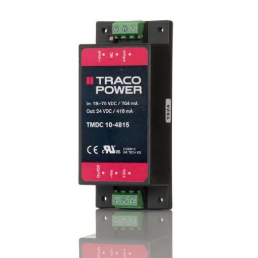 TRACOPOWER Měnič DC/DC TMDC 10, výstup: 24 V dc 3 kV dc, Vin 75V dc 416 mA, Vin 18V -40 °C 80 °C Montáž na rám