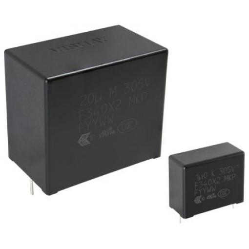 Vrstvové kondenzátory, řada: F340X2 X2 20 μF ±20 % 305 V dc 305 V ac, Průchozí otvor 1.2 mm Vishay