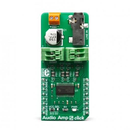 Vývojová sada pro analogové obvody, Audio Amp 5 Click, TPA3138D2, MikroElektronika