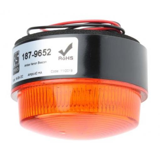 RS PRO Maják Blikající barva Žlutá 30V dc Xenonová Montáž šroubem, Povrch 40mA RoHS IP67