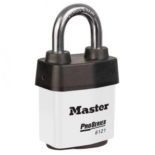 Master Lock Visací zámek S klíčem Odolnost vůči povětrnostním vlivům, Nerezová ocel Obojí 8 mm třmen, Bílá 54 mm