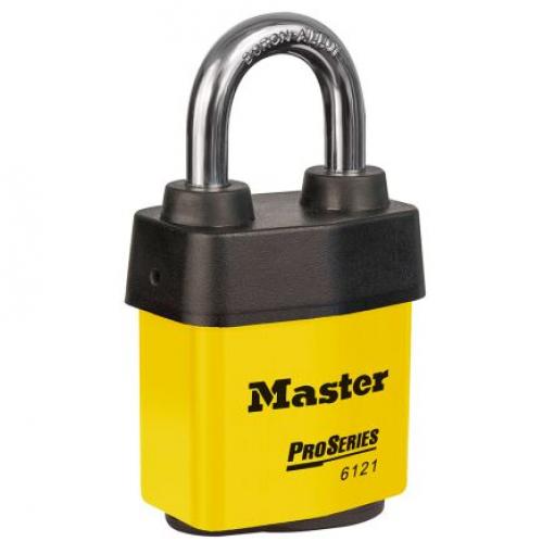Master Lock Visací zámek S klíčem Odolnost vůči povětrnostním vlivům, Nerezová ocel Obojí 8 mm třmen, Žlutá 54 mm