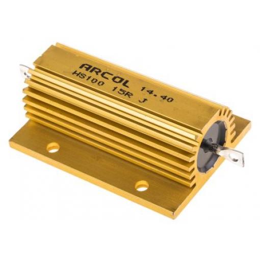 Rezistor pro montáž na rám, řada: HS100 15 Ω ±5 % HS100 15R J 100 W, Hliník, Axiální Vinutý Arcol
