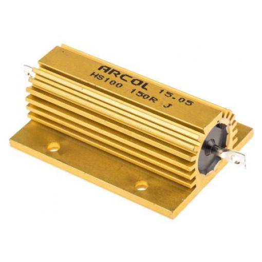 Rezistor pro montáž na rám, řada: HS100 150 Ω ±5 % HS100 150R J 100 W, Hliník, Axiální Vinutý Arcol