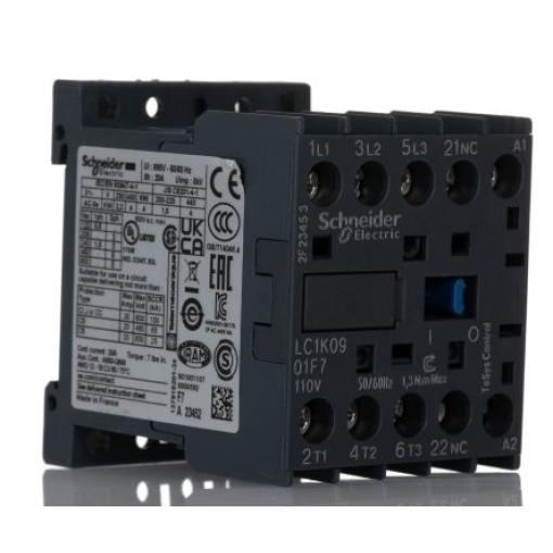 Schneider Electric 1 NC Stykač napětí ve vinutí 110V ac 3pólový 20 A 690V ac 4 kW s 3 NO kontakty 230V Řízení motoru,