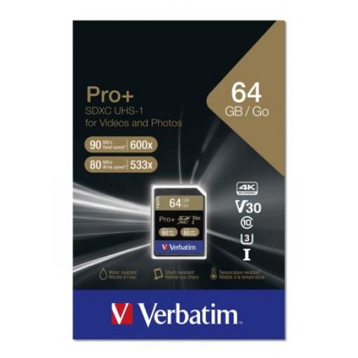 Karta SD SDXC 64 GB XC Verbatim, řada: Pro+ -25 → +50°C 600x