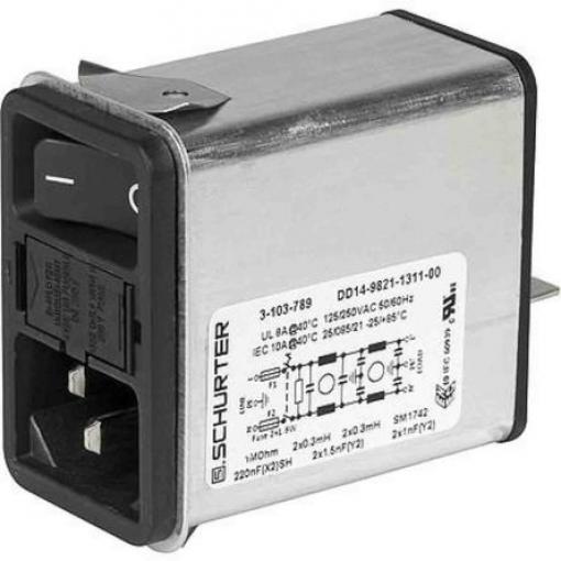 Schurter Konektor IEC 6A, řada: DD14 C14, Zacvakávací montáž 5 x 20 mm, 250 V ac 2 póly, 50/60 Hz Rychlé připojení, 85