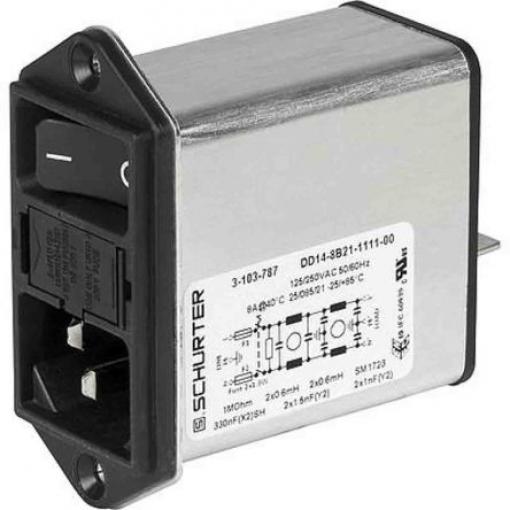 Schurter Konektor IEC 2A, řada: DD14 C14, Šroubová svorka 5 x 20 mm, 250 V ac 2 póly, 50/60 Hz Rychlé připojení, 85 °C,