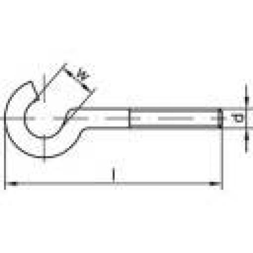 TOOLCRAFT 159621 Zahnutý hák se závitem 60 mm Galvanicky pozinkovaná ocel M6 100 ks