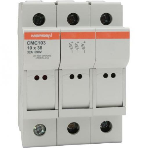 Držák pojistek s montáží na lištu DIN 32 A 690 V ac to 1 kV ac/dc Mersen 10 x 38 mm 3pólový