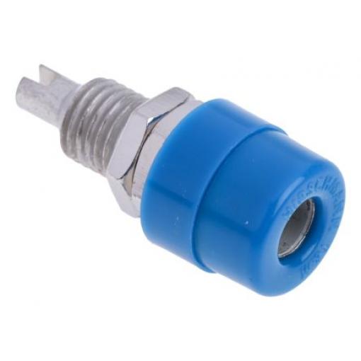 Hirschmann Test & Measurement Zásuvka na banánky, 4 mm, 30 V ac, 60V dc, 32A, Modrá, Vnitřní Pájecí, materiál kontaktu: