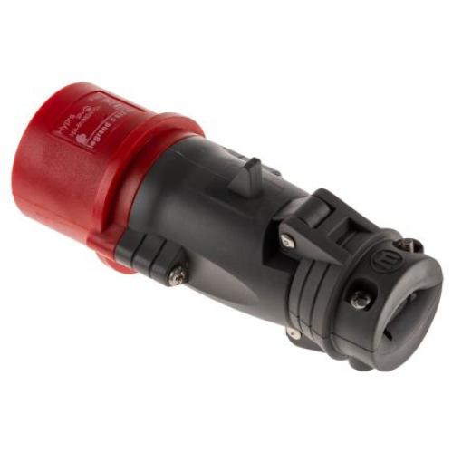 Legrand Průmyslový napájecí konektor, řada: HYPRA, IP44, Kabel, formát pólů: 3P+PE, orientace těla: Rovný barva Červená,