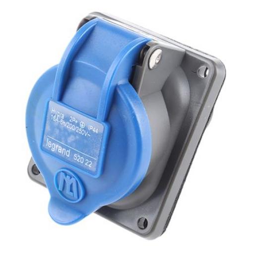 Legrand Průmyslová napájecí zásuvka, řada: 0 522 23, IP44, Panel barva Modrá, 16 A 2P+PE, 230 V