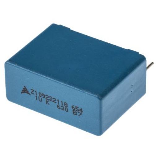 Vrstvové kondenzátory, řada: B32654, Průchozí otvor 1 μF 250 V ac 630 V dc EPCOS AEC-Q200 Rev D 2 0.8 mm