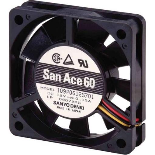Sanyo Denki Axiální ventilátor, řada: 109P, průtok vzduchu: 14.1 cfm 1.08 W 12 V dc 90 mA IP68 60 mm 60 mm 15 mm