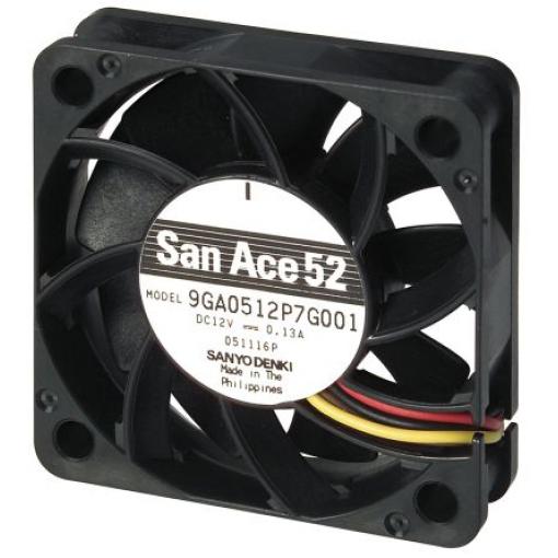 Sanyo Denki Axiální ventilátor, řada: 9GA, průtok vzduchu: 30.1 m³/h 1.56 W 12 V dc 130 mA IP68 52 mm 52 mm 15 mm
