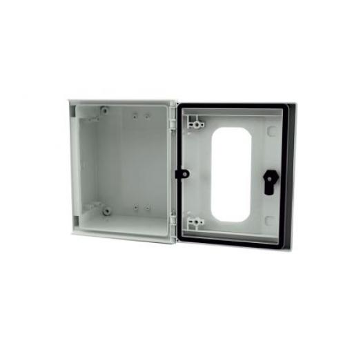 RS PRO Nástěnná krabice IP66 Polyester vyztužený skelnými vlákny Světle šedá 250 mm Průhledné dveře 300 mm 140 mm