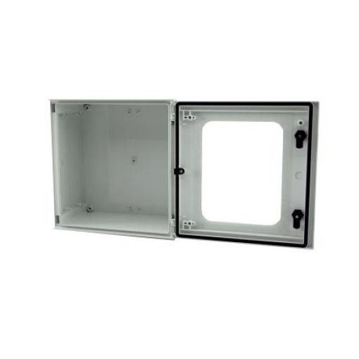 RS PRO Nástěnná krabice IP66 Polyester vyztužený skelnými vlákny Světle šedá 400 mm Průhledné dveře 400 mm 200 mm