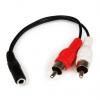 Pomocný kabel délka 150 mm, A: Vnitřní, A: Stereo jack 3,5 mm StarTech.com, B: Vnější, B: RCA x 2, Černá MUFMRCA