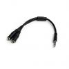 Pomocný kabel délka 200 mm, A: Vnější, A: Stereo jack 3,5 mm StarTech.com, B: Vnitřní, B: 3.5 mm stereo jack x 2, Černá