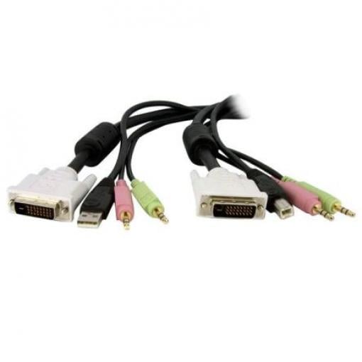 Kabel KVM, A: 2x stereo jack 3,5 mm; DVI-D Dual Link; USB A na 2x stereo jack 3,5 mm; DVI-D Dual Link; USB B 1.8m, Černá