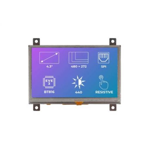 Barevný displej LCD 4.3in dotykový TFT 1280 x 768pixely podsvícení LED rozhraní SPI Riverdi Odporový