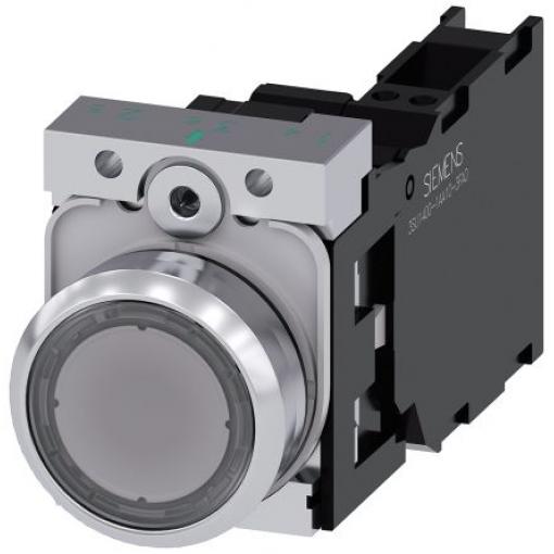 Siemens Tlačítkový spínač, řada: SIRIUS ACT 3SU11 IP66, IP67, IP69K SPST Deska Osvětlené 22 mm Čirá 110 V