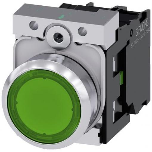 Siemens Tlačítkový spínač, řada: SIRIUS ACT 3SU11 IP66, IP67, IP69K SPST Deska Osvětlené 22 mm Zelená 110 V