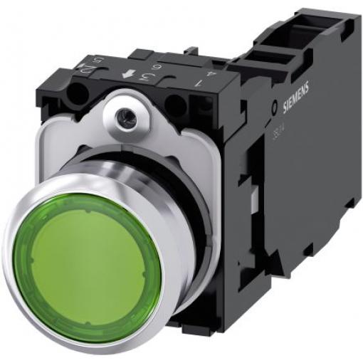 Siemens Tlačítkový spínač, řada: SIRIUS ACT 3SU11 IP66, IP67, IP69K SPST Deska Osvětlené 22 mm Zelená 110 V