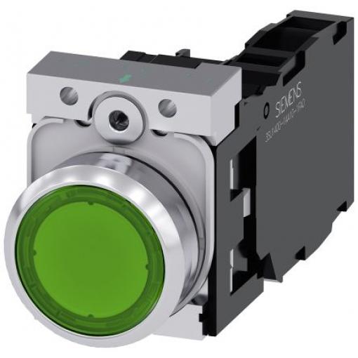 Siemens Tlačítkový spínač, řada: SIRIUS ACT 3SU11 IP66, IP67, IP69K SPST Deska Osvětlené 22 mm Zelená 24 V