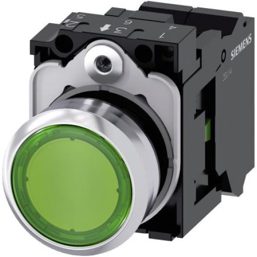 Siemens Tlačítkový spínač, řada: SIRIUS ACT 3SU11 IP66, IP67, IP69K SPST Deska Osvětlené 22 mm Zelená 24 V