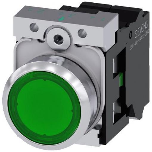 Siemens Tlačítkový spínač, řada: SIRIUS ACT 3SU11 IP66, IP67, IP69K SPST Deska Osvětlené 22 mm Zelená 230 V