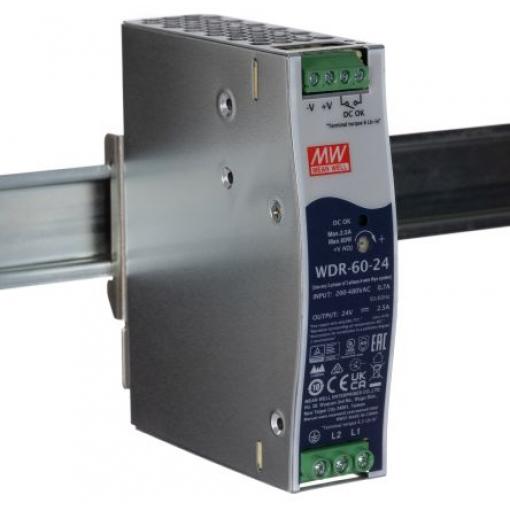MEAN WELL Napájecí zdroj na lištu DIN WDR-60, počet výstupů: 1 Spínaný režim 780 V dc, 550V ac 10 A AC/DC 57V dc DC 60 W