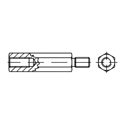 TOOLCRAFT Šestihranný distanční kolík 45 mm pozinkovaná ocel M5 149986 100 ks