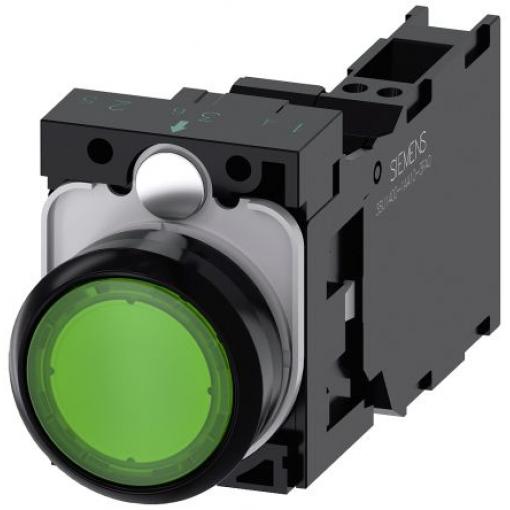 Siemens Tlačítkový spínač, řada: SIRIUS ACT 3SU11 IP66, IP67, IP69K SPST Deska Osvětlené 22 mm Zelená 24 V