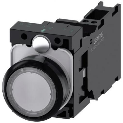 Siemens Tlačítkový spínač, řada: SIRIUS ACT 3SU11 IP66, IP67, IP69K SPST Deska Osvětlené 22 mm Čirá 24 V
