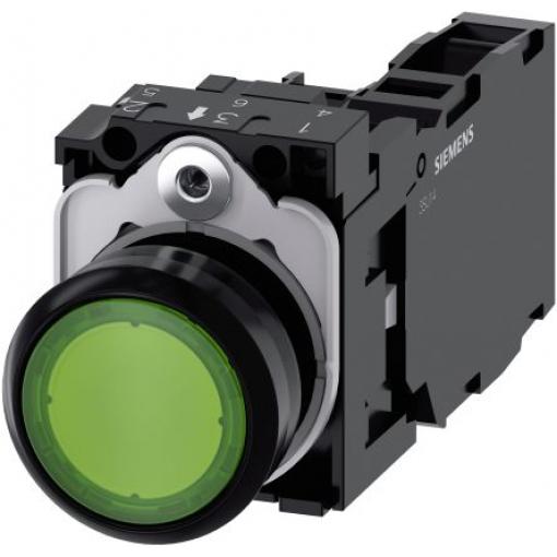Siemens Tlačítkový spínač, řada: SIRIUS ACT 3SU11 IP66, IP67, IP69K SPST Deska Osvětlené 22 mm Zelená 110 V