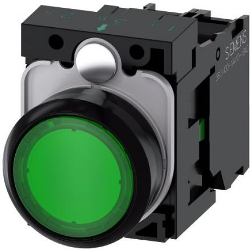 Siemens Tlačítkový spínač, řada: SIRIUS ACT 3SU11 IP66, IP67, IP69K SPST Deska Osvětlené 22 mm Zelená 110 V