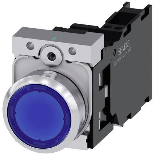 Siemens Tlačítkový spínač, řada: SIRIUS ACT 3SU11 IP66, IP67, IP69K SPST Deska Osvětlené 22 mm Modrá 110 V