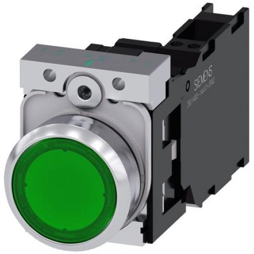 Siemens Tlačítkový spínač, řada: SIRIUS ACT 3SU11 IP66, IP67, IP69K SPST Deska Osvětlené 22 mm Zelená 110 V