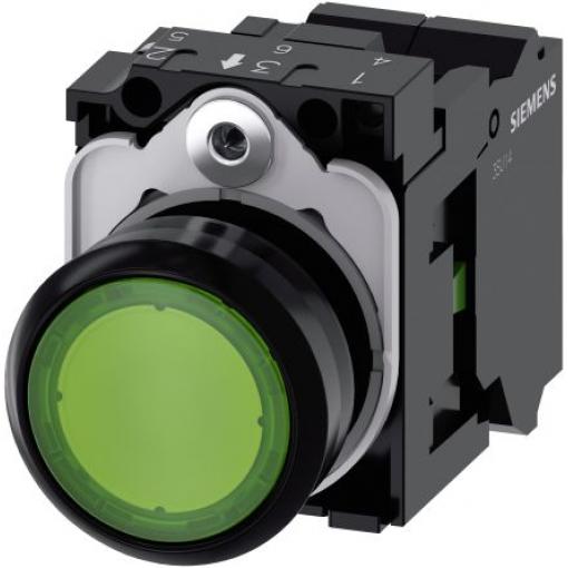 Siemens Tlačítkový spínač, řada: SIRIUS ACT 3SU11 IP66, IP67, IP69K SPST Deska Osvětlené 22 mm Zelená 110 V