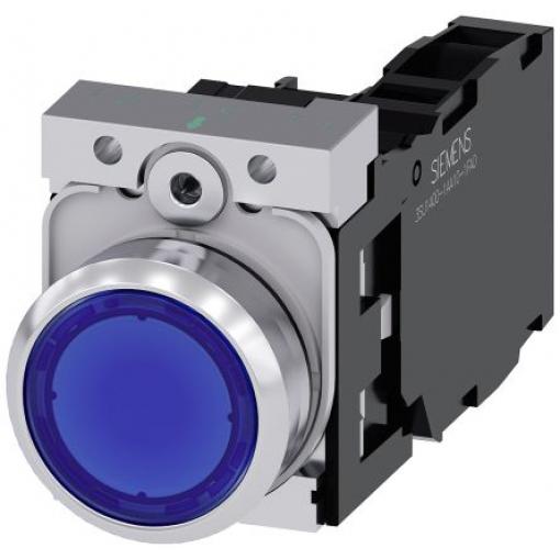 Siemens Tlačítkový spínač, řada: SIRIUS ACT 3SU11 IP66, IP67, IP69K SPST Deska Osvětlené 22 mm Modrá 110 V