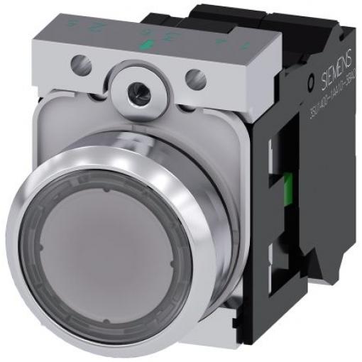 Siemens Tlačítkový spínač, řada: SIRIUS ACT 3SU11 IP66, IP67, IP69K SPST Deska Osvětlené 22 mm Čirá 110 V