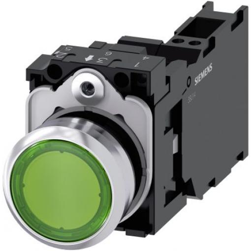 Siemens Tlačítkový spínač, řada: SIRIUS ACT 3SU11 IP66, IP67, IP69K SPST Deska Osvětlené 22 mm Zelená 24 V