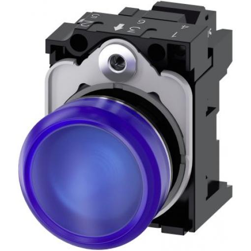 Siemens Indikátor, řada: SIRIUS ACT 3SU11 Montáž do panelu LED Modrá, průměr výřezu: 22 mm IP67, IP69, IP20, IP66 Kulatý