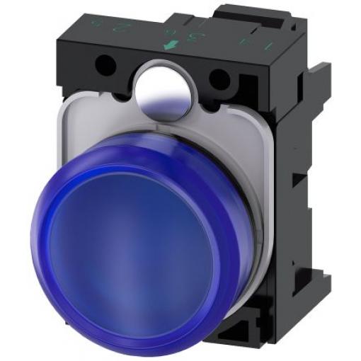 Siemens Indikátor, řada: SIRIUS ACT 3SU11 Montáž do panelu LED Modrá, průměr výřezu: 22 mm IP66, IP69, IP67, IP20 Kulatý