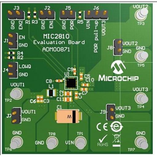Vývojová sada pro řízení napájení MIC2810 3 výstupy PMIC Microchip MIC2810, pro použití s: MIC2810 PMIC