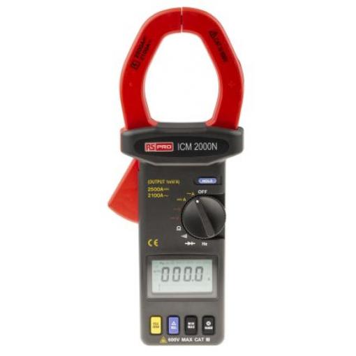 Klešťový měřicí přístroj 600 V ac 600 V dc 2.5 kA 2.1 kA 40 MΩ, úroveň kategorie: CAT III, typ displeje: LCD RS PRO